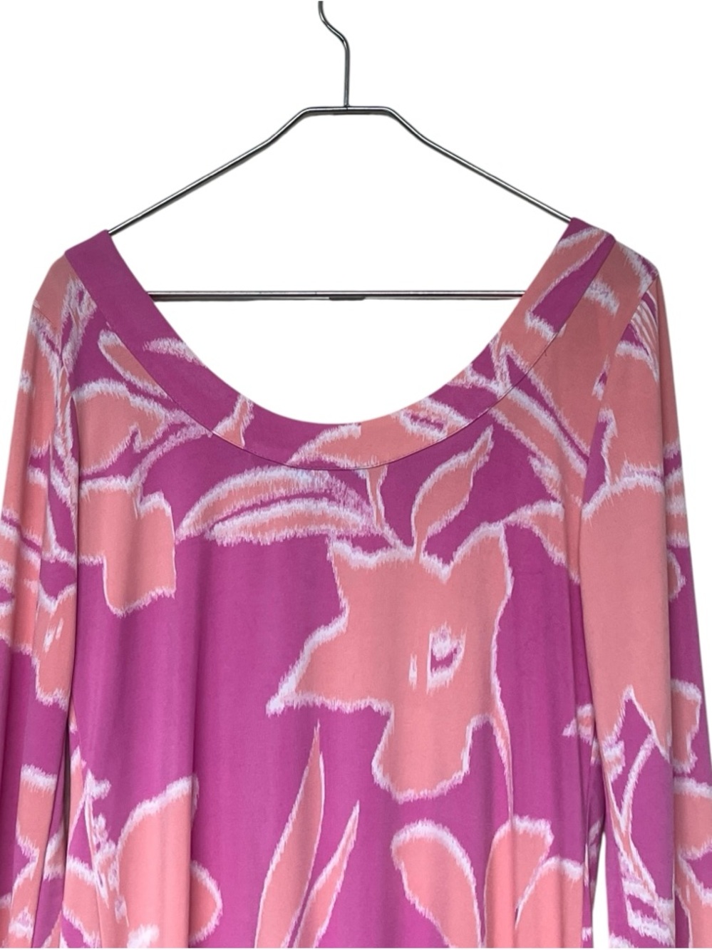 Tori Richard Honolulu pink & coral tropical floral 3/4 sleeve scoop neck dress - Picture 4 of 8